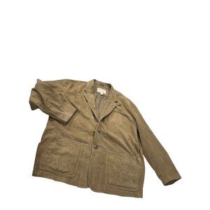 Orvis Vtg Style Mens Tan Leather Field Blazer Jacket Sz 52 XXL SKU 9397